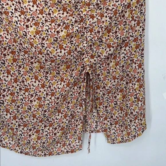 Sienna Sky Floral Ruched Mini Skirt Orange Yellow Boho Size S Womens - Picture 3 of 8